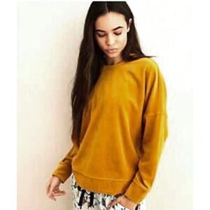 Aerie Soft Velour Pullover Crewneck Sweatshirt Mustard Yellow Small